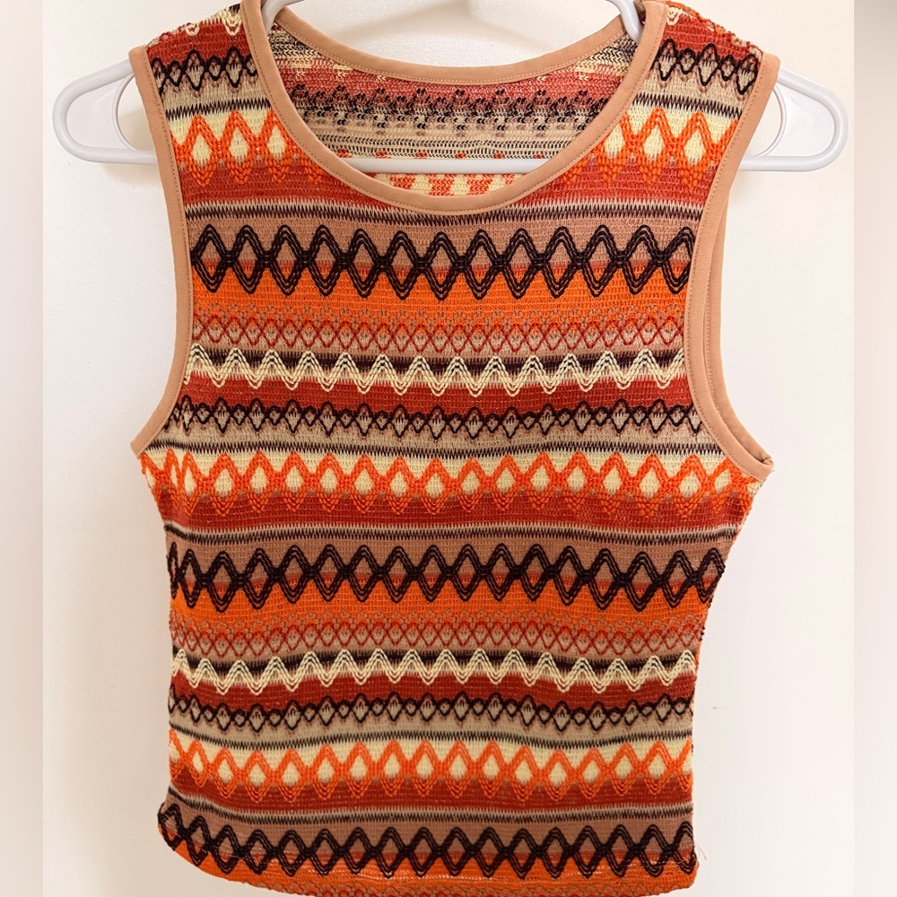 Boho Chic Sleeveless Top in Orange and Brown